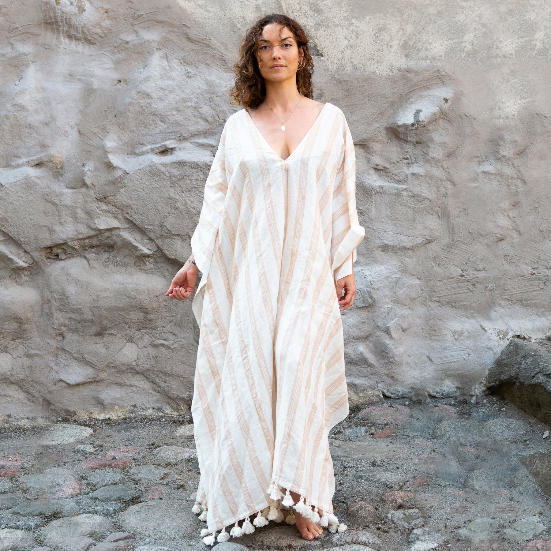 Milieuvriendelijke gestreepte Ibiza-kaftan