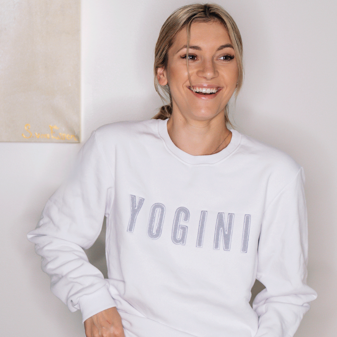 Yogini geborduurd sweatshirt Wit// Grijs