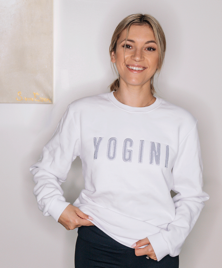 Yogini geborduurd sweatshirt Wit// Grijs