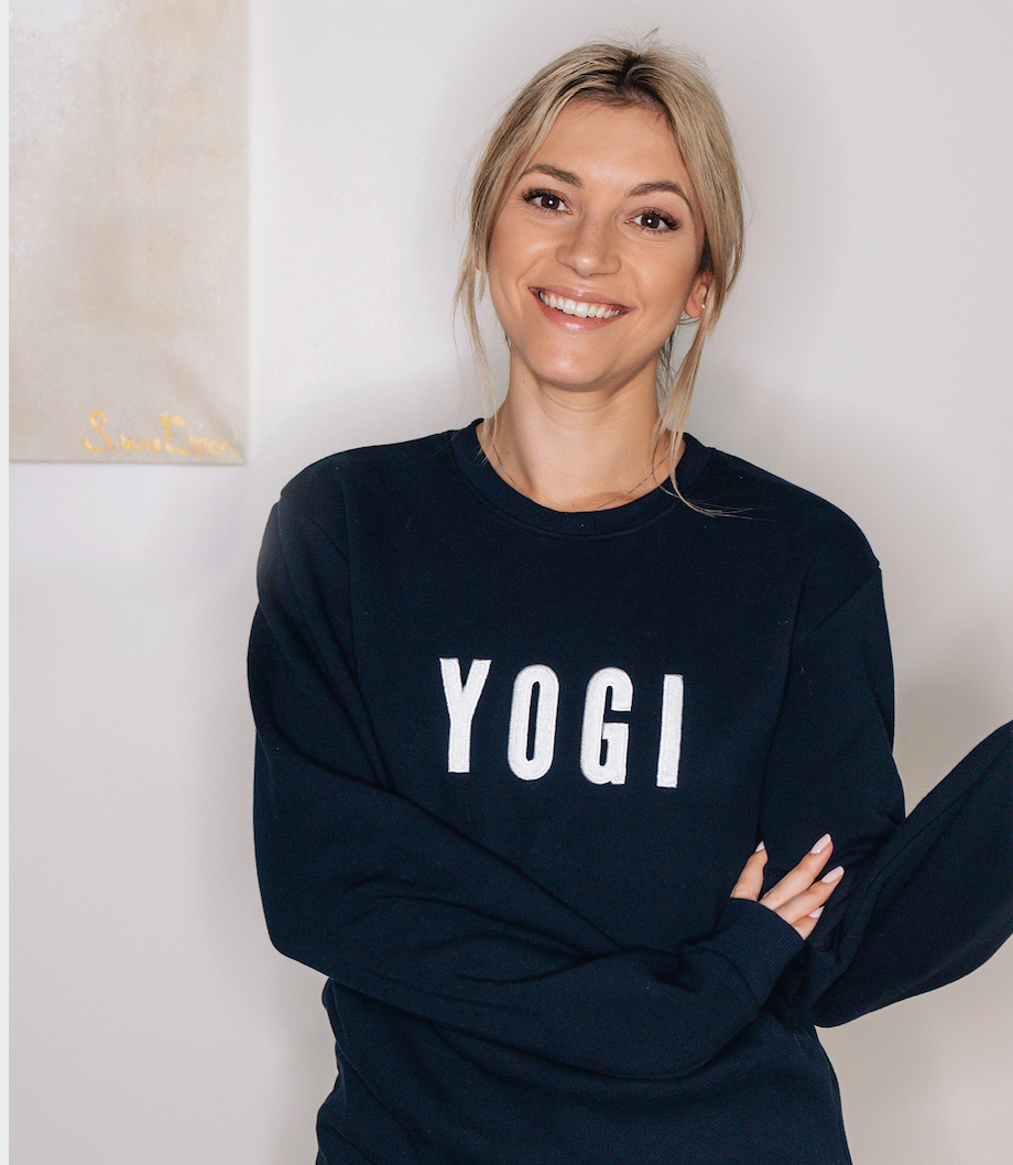 Yogi geborduurd sweatshirt Marineblauw // Wit