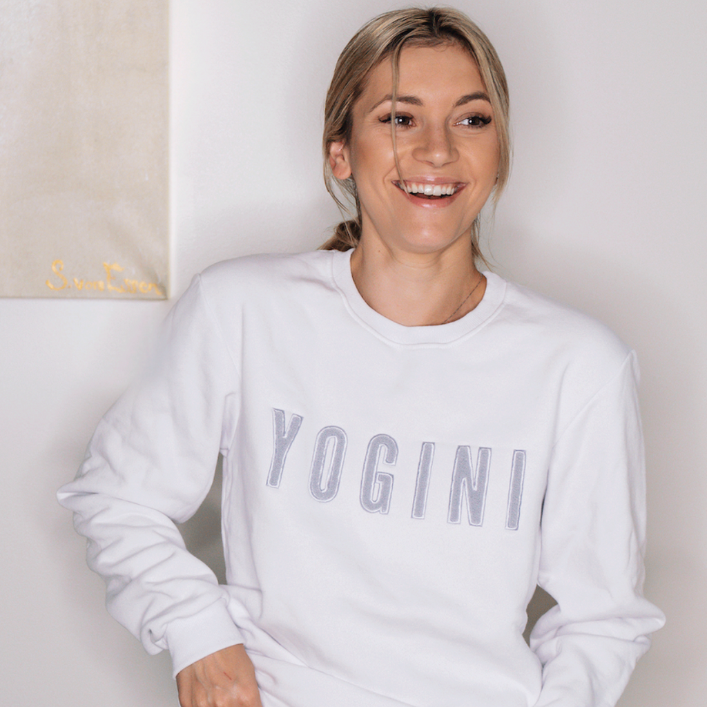 Yogini geborduurd sweatshirt Wit// Grijs